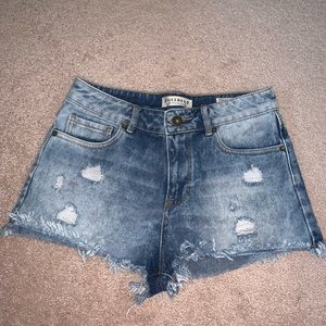 High Rise Denim Ripped Shorts Bullhead